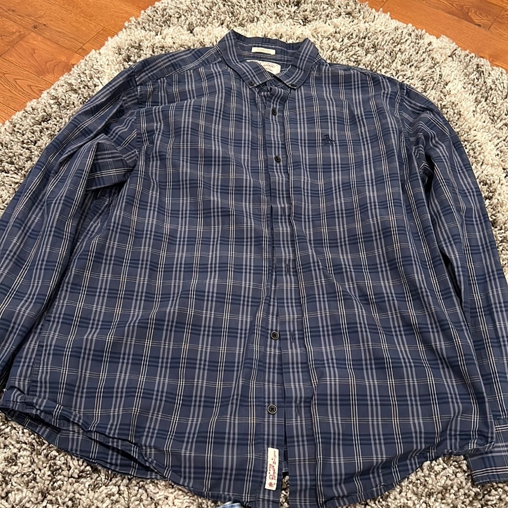Penguin Navy Checkered Long Sleeve Button Down